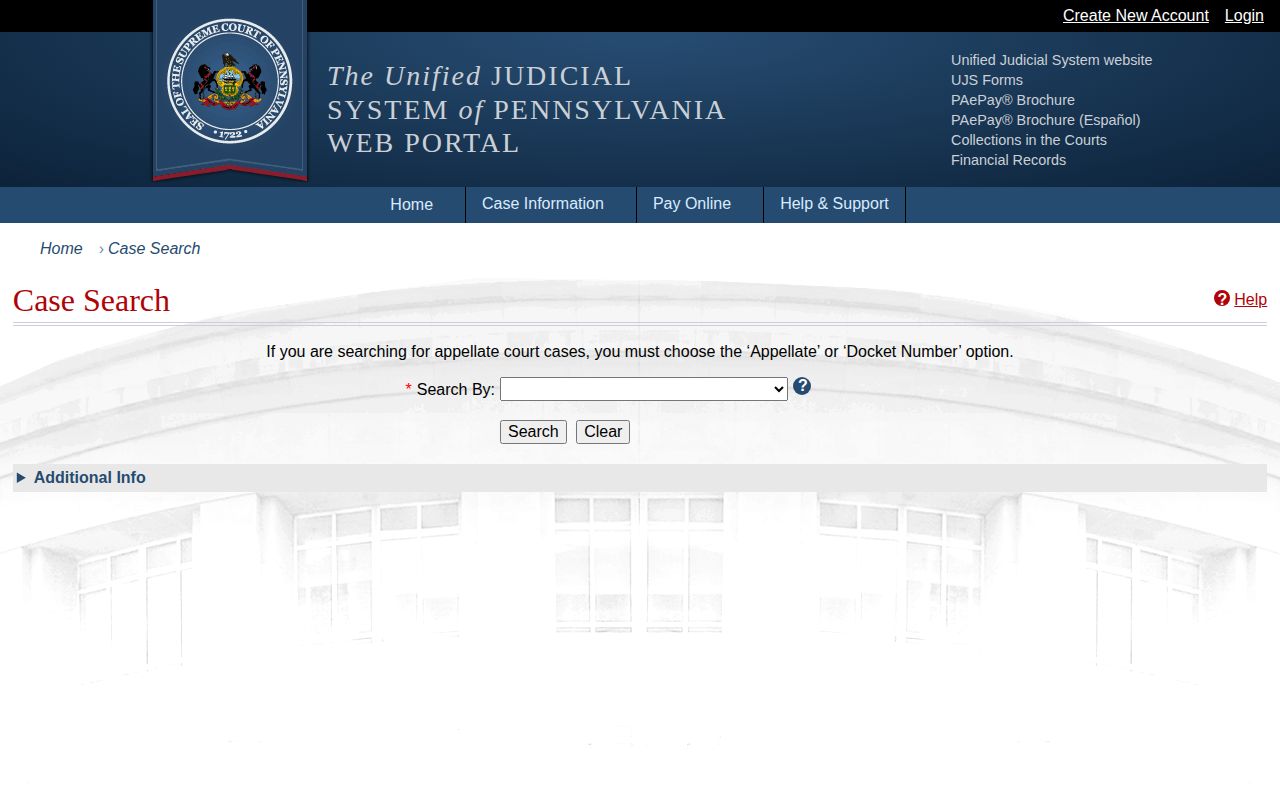 Greene County court record search through UJS CaseSearch